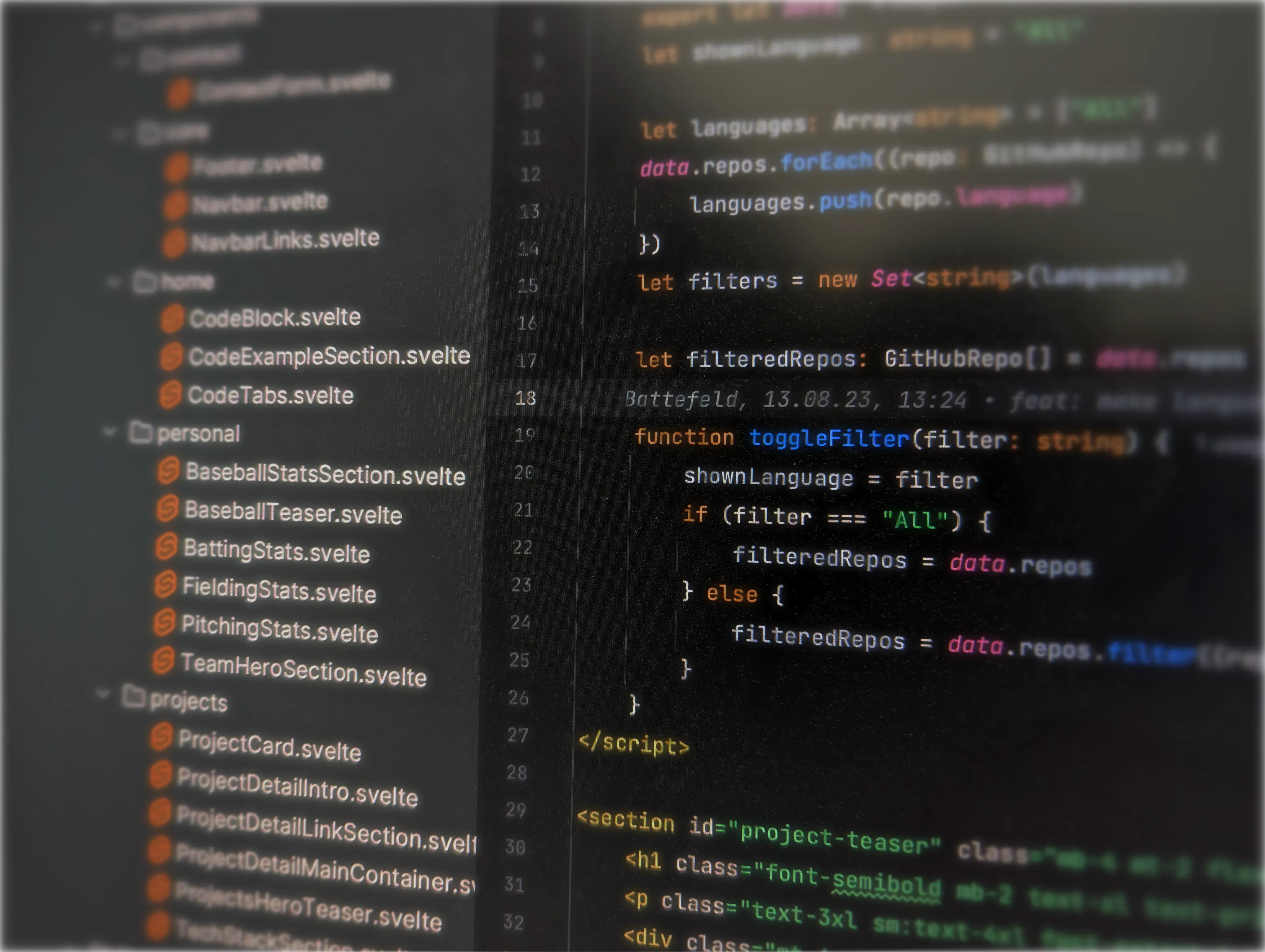 IDE with code on a dark screen